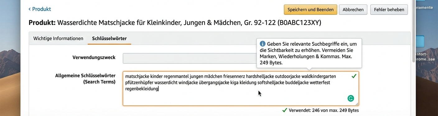 allgemeine schlüsselwörter eintragen