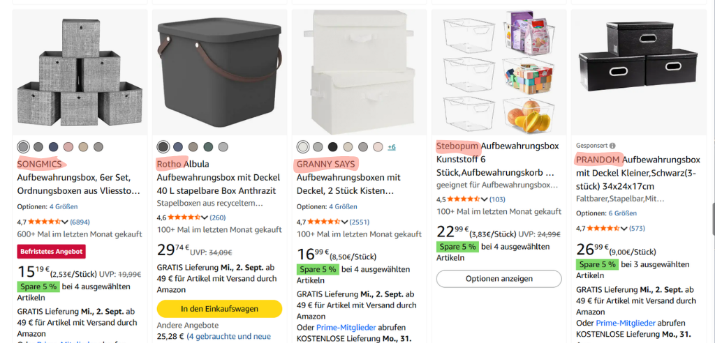 amazon marketplace mit private label verkäufern in den suchergebnissen
