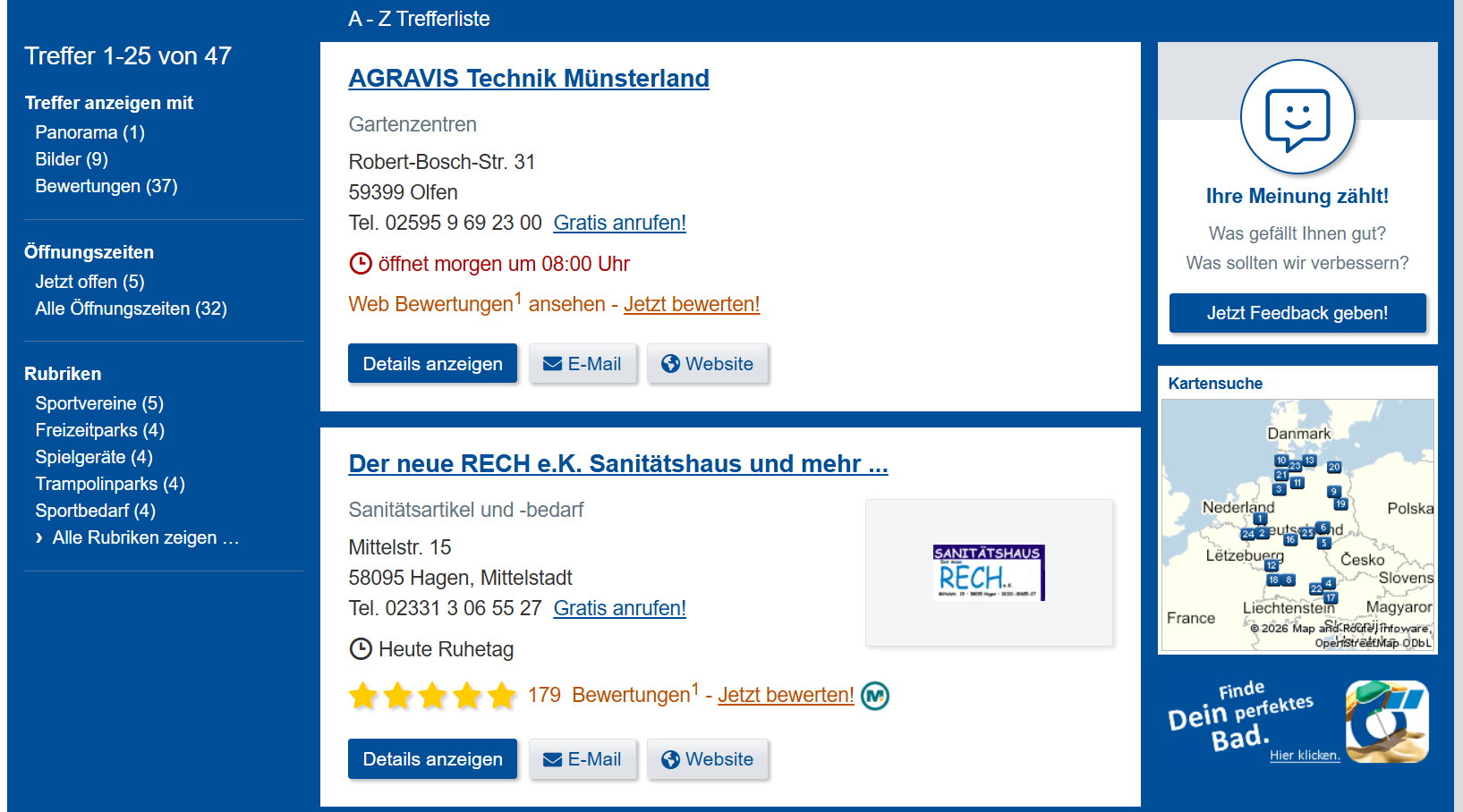das örtliche eintrag mit link zur website