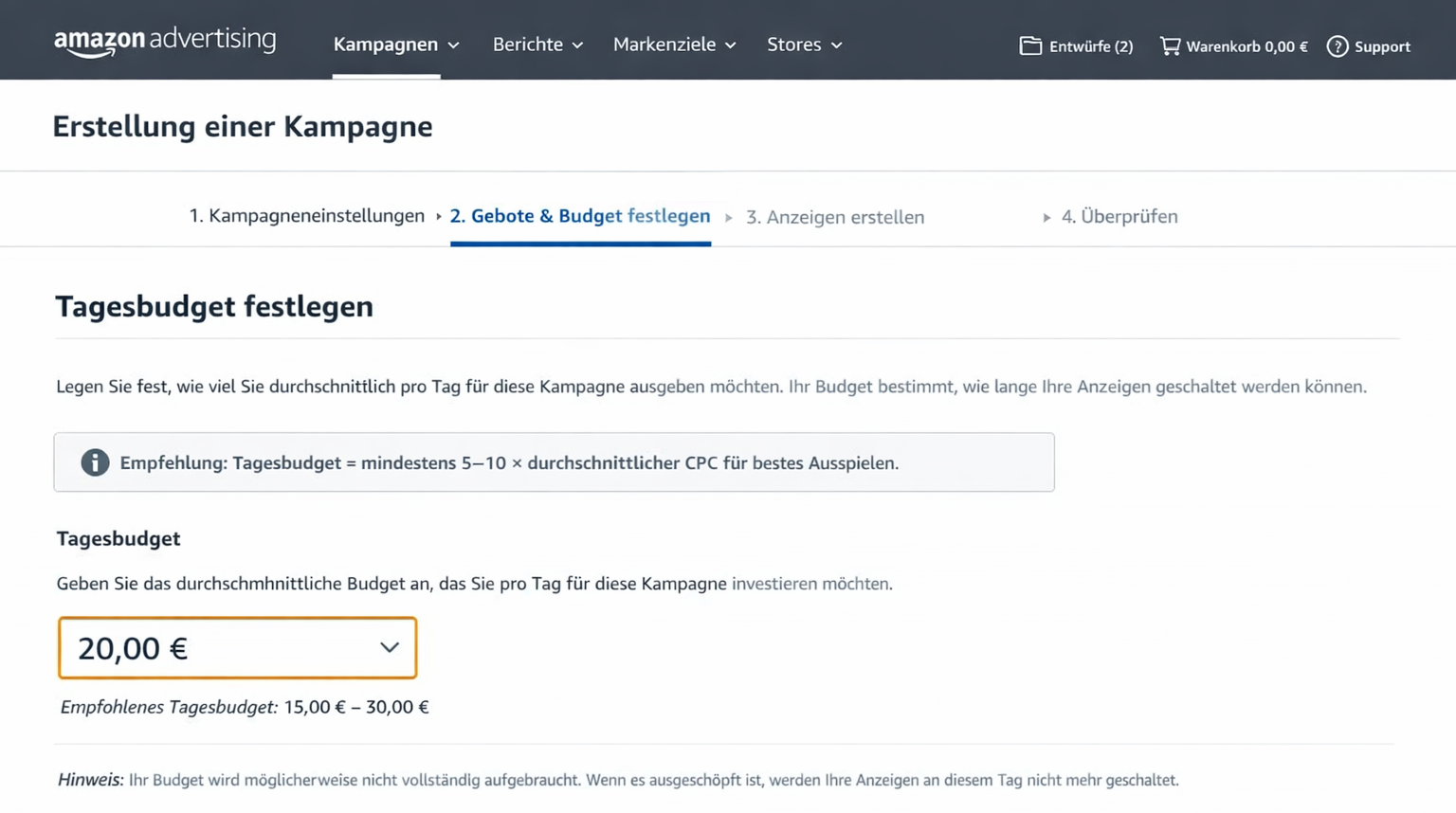 ein zu knappes tagesbudget wirkt sich auf die ads impressionen aus