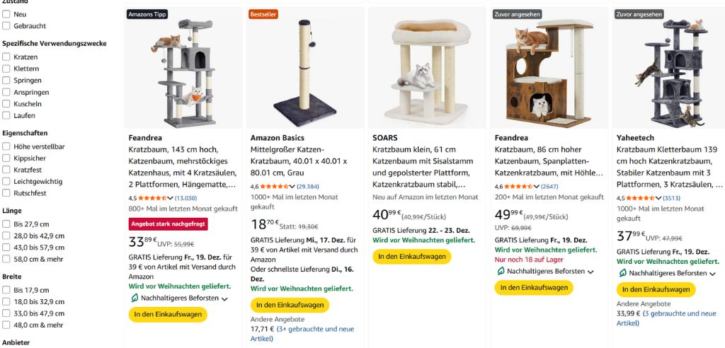 Die organisch am höchsten gerankten Produkte für das Keyword "Kratzbaum"