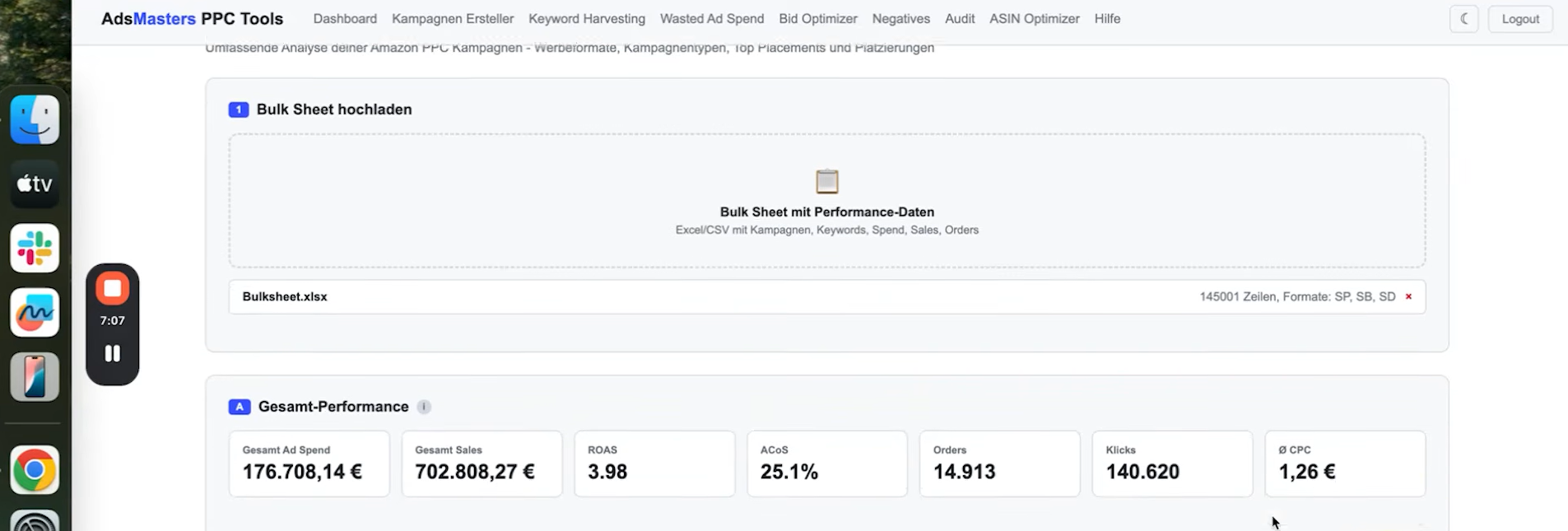bulksheet mit performance daten hochladen