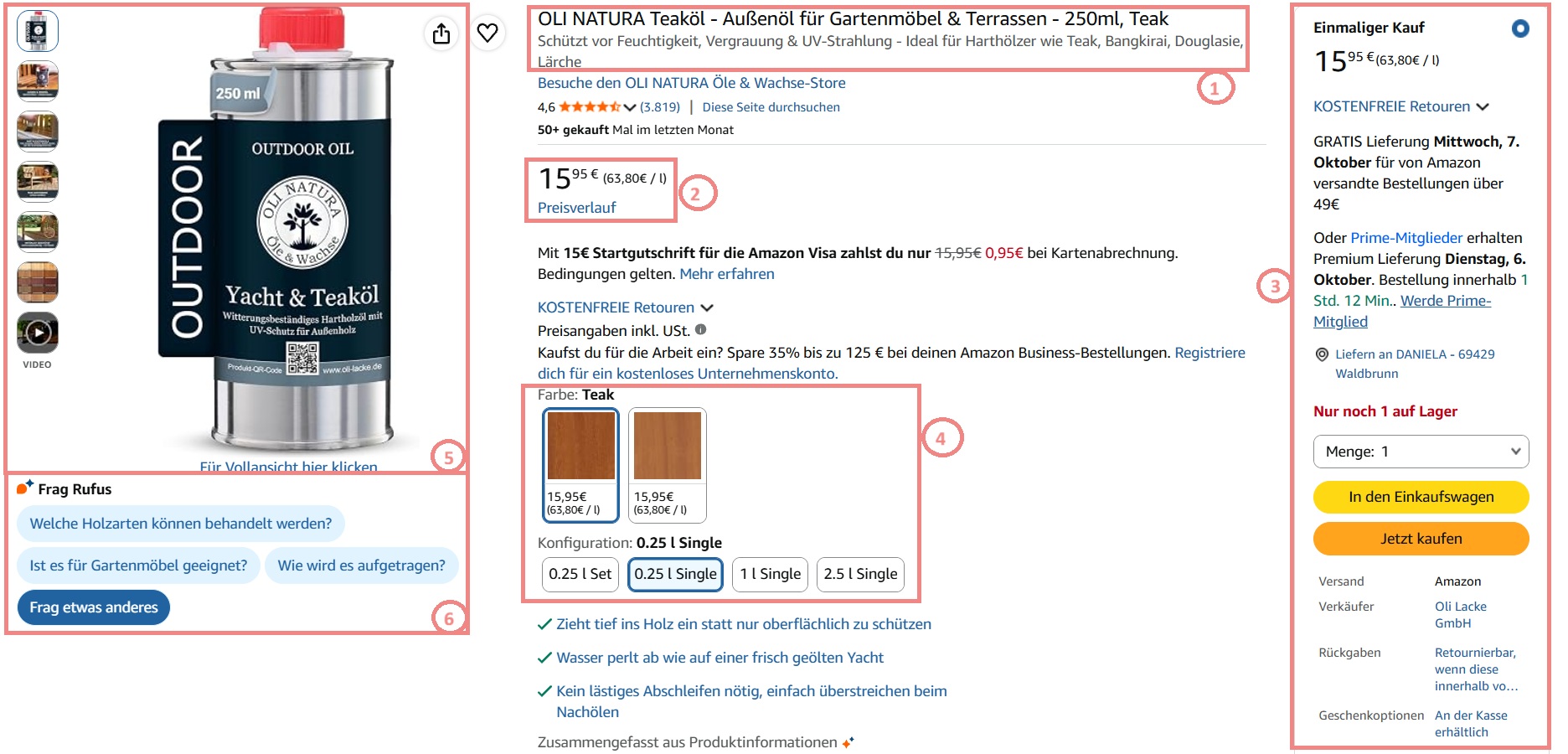 elemente einer produktdetailseite