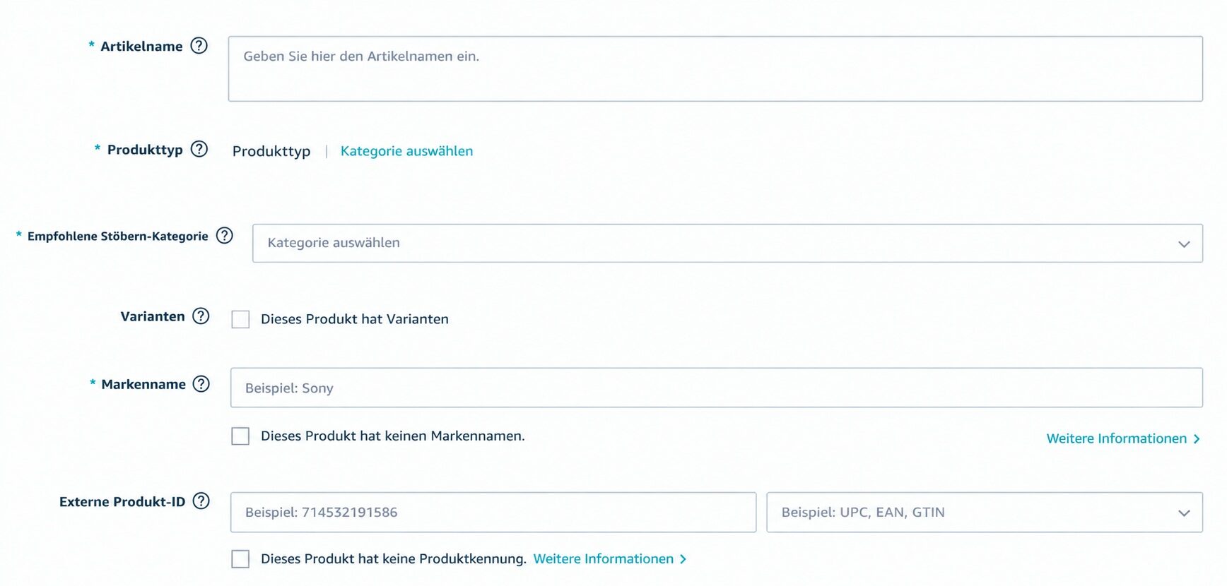 produktidentität daten eingeben