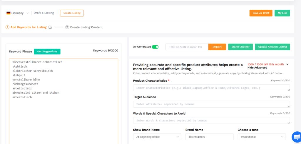 ki-gestützte listing erstellung seo tool
