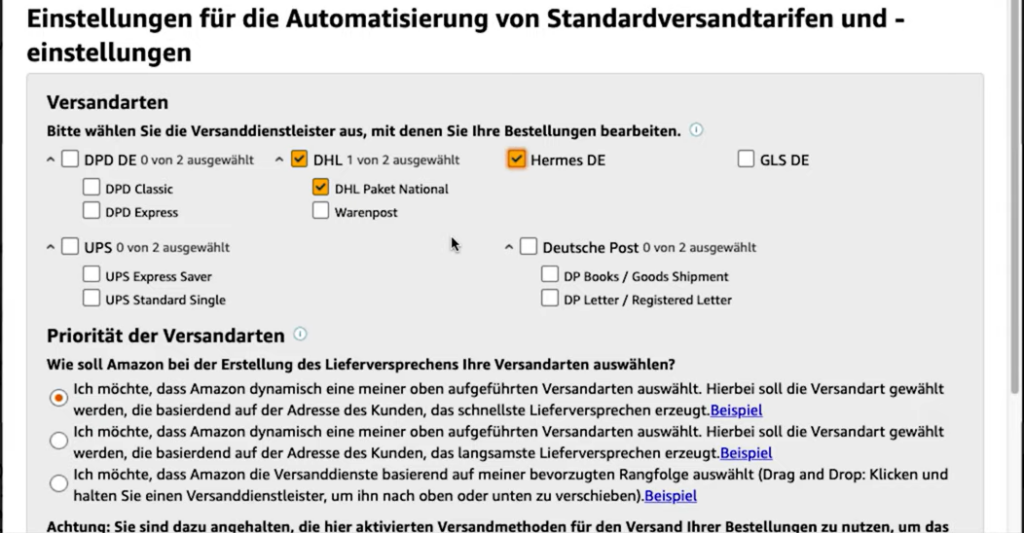 automatisierung von standardversandtarifen
