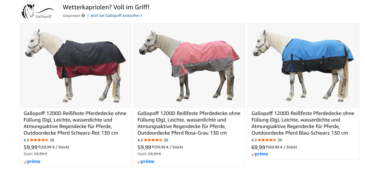 markenwerbung auf amazon für pferdedecken