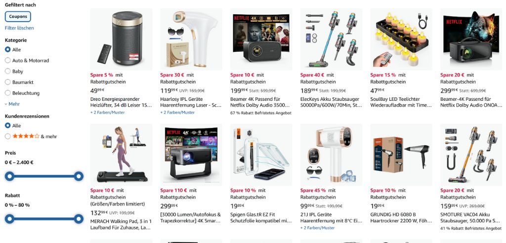 Artikel mit einlösbaren Rabattgutscheinen werden auf einer extra Seite angezeigt