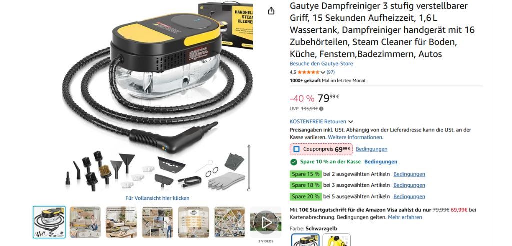 Produktlisting mit Coupon, der extra eingelöst werden muss