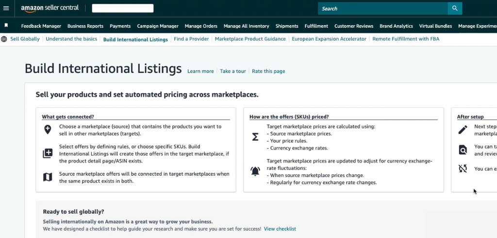 free seller central tool for international listings