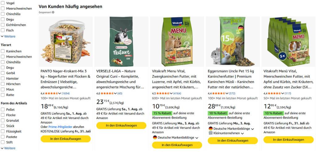 futtermischungen für nager marken