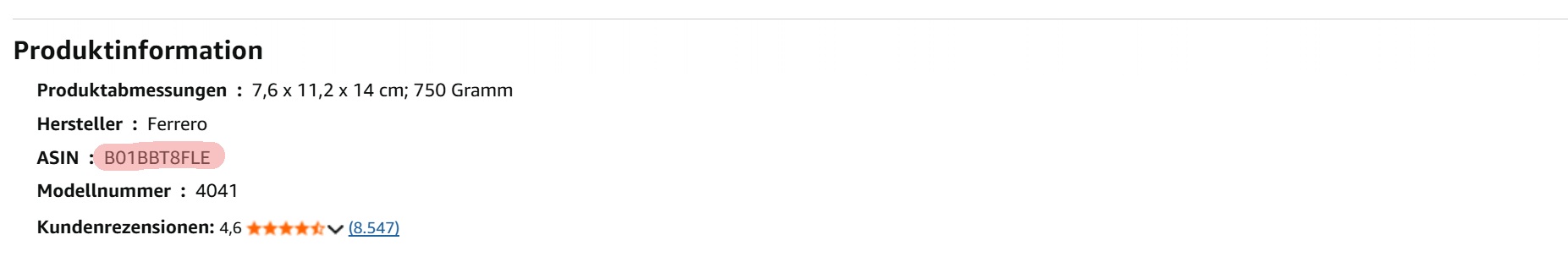 Die ASIN steht in den Produktinformationen einer Amazon-Detailseite