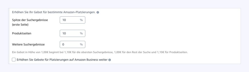 Gebotsanpassung nach Platzierung in der Amazon-Werbekonsole