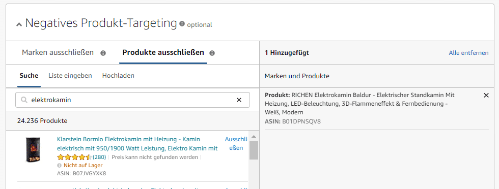 SP produkt targeting negativ