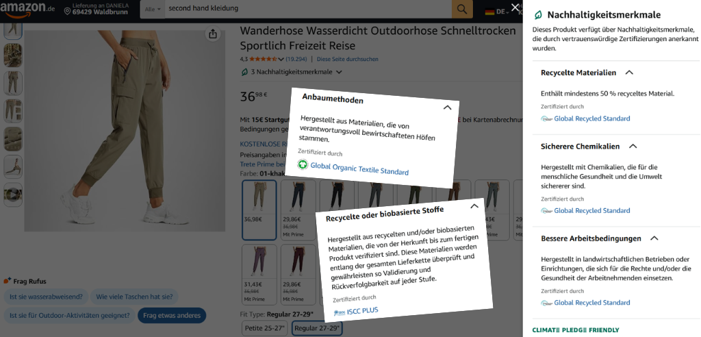 mögliche zertifizierungen von bekleidung bei amazon