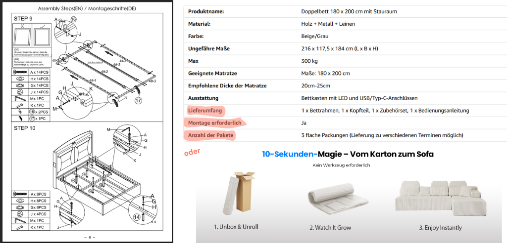 montageanleitung montageinformationen amazon listing