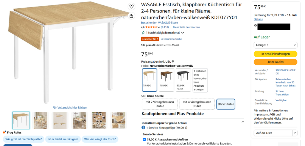 vorzeige-listing klappbarer küchentisch amazon